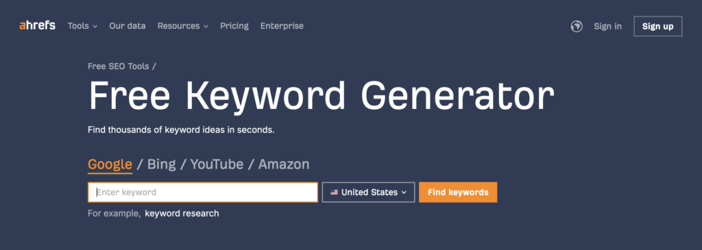 Ahrefs Free Keyword Generator Tool