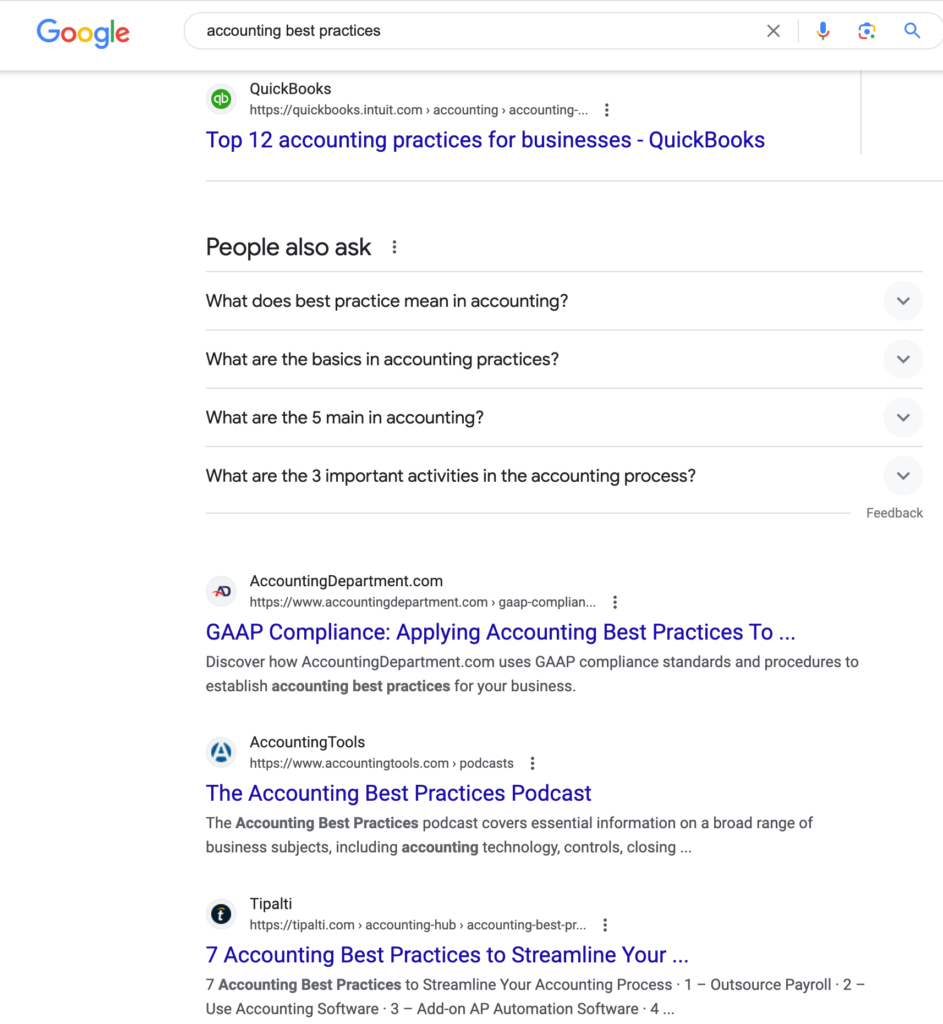 accounting best practices SERP