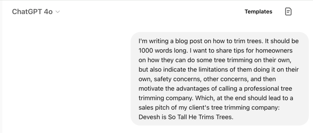 ChatGPT blog prompt for tree trimming