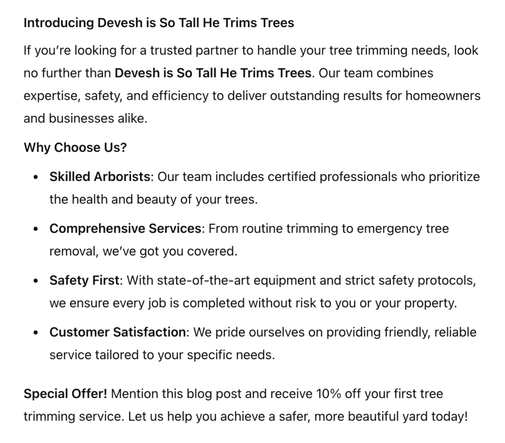 ChatGPT Blog: Introducing Devesh is So Tall He Trims Trees business