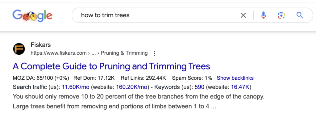 Google SERP: how to trim trees