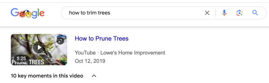 Google video results on how to trim trees